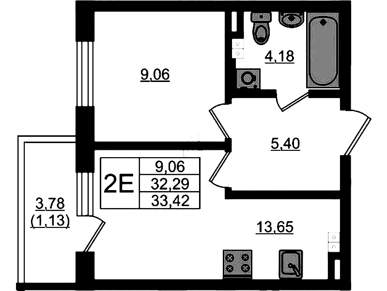 1-комнатная квартира 33.42 м², 3/4 эт., ЖК «Новая история»